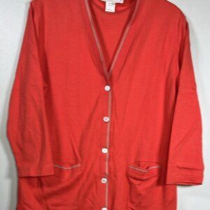Bordado Button Up Cardigan Sweater Coral/ Salmon SZ LG Officewear Country Club